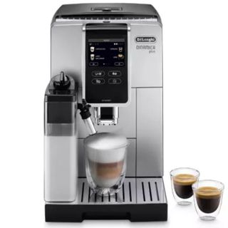 kaffemaskinen de'longhi dinamica plus på vit bakgrund